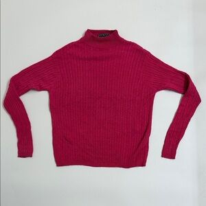 Vintage 100% Silk Cable Knit Mock Neck Lightweight Sweater Pink Size Large